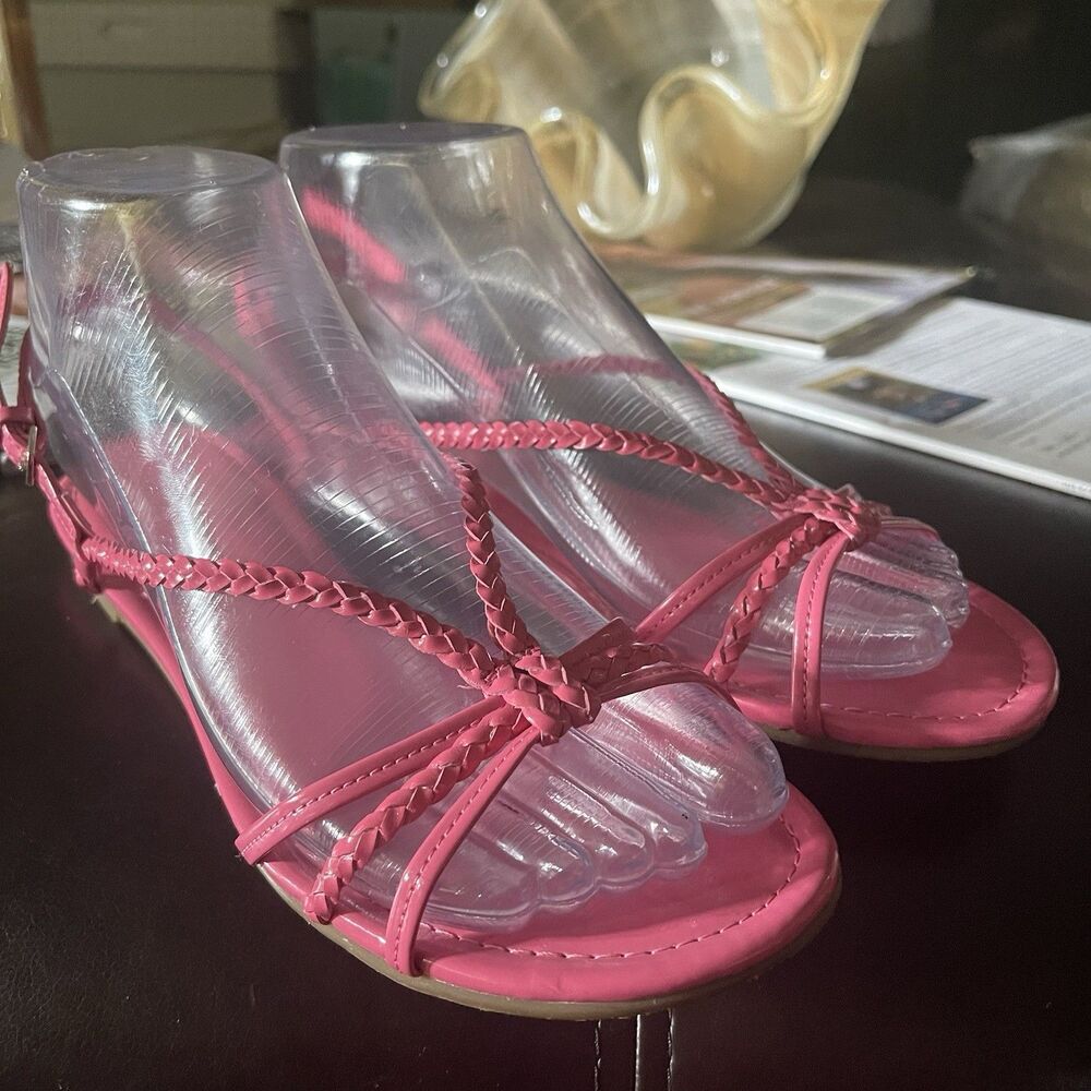 Talbots Women's Strappy Sandals, Patent Leather Pink Size 7M Vacation Cruise
